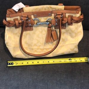 Yellow & tan leather Coach bag; Never used; w/ tag